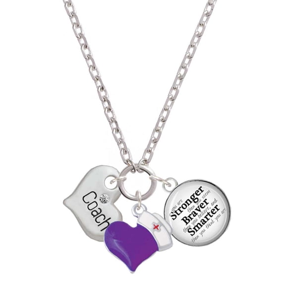 Delight Jewelry Silvertone Large ''Coach'' Heart - Purple Heart Nurse Strong Zoe Necklace