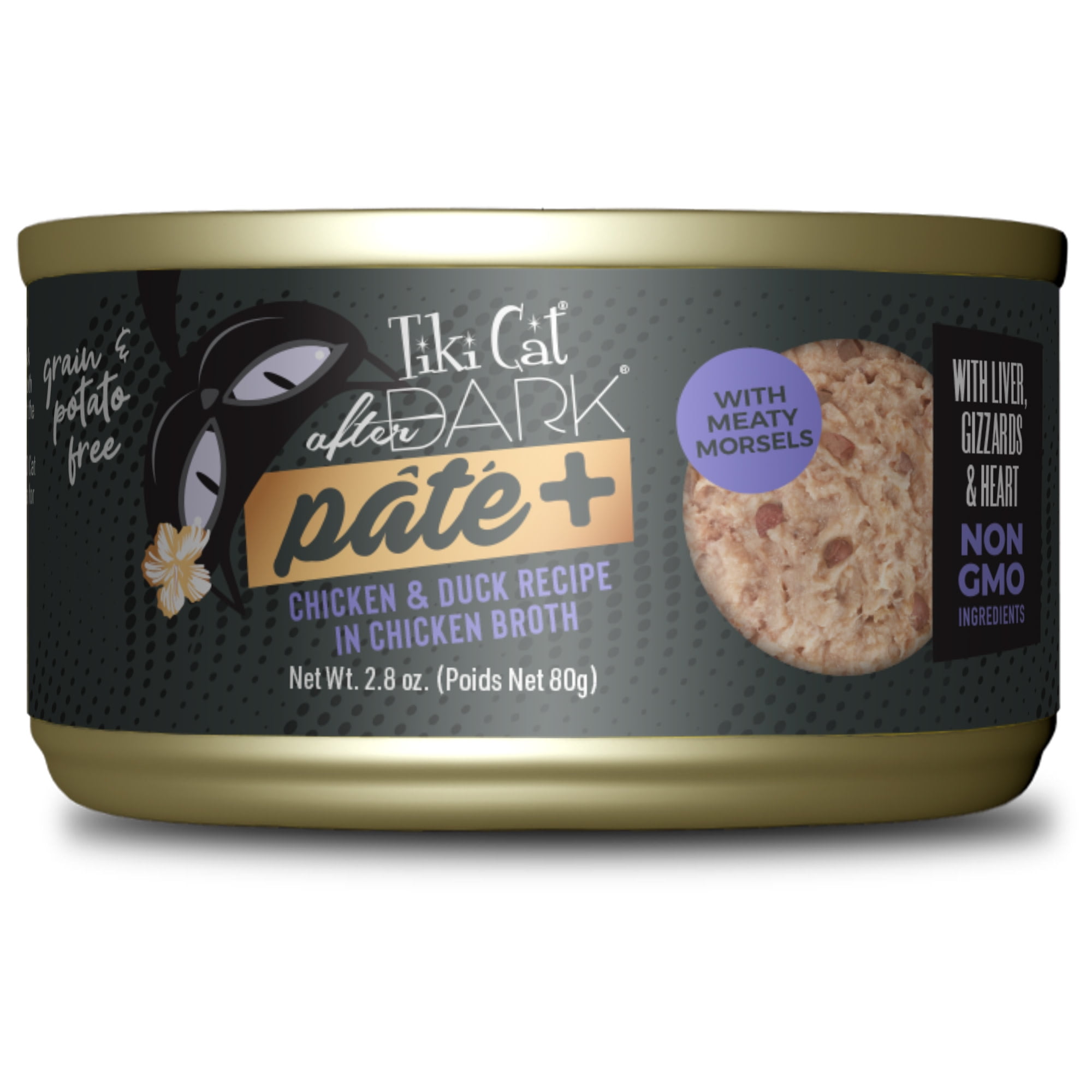 (12 pack) Tiki Cat After Dark Pate+ Wet Cat Food Chicken & Duck 2.8 oz. Can