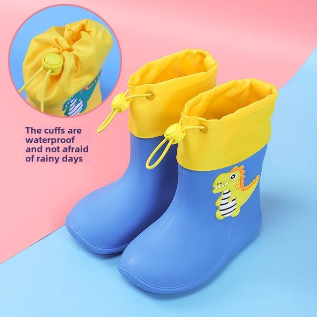 Nuevas Botas de lluvia impermeables de dinosaurio de dibujos animados para bebé, zapatos rellenos de algodón para niños y niñas, calzado para guardería