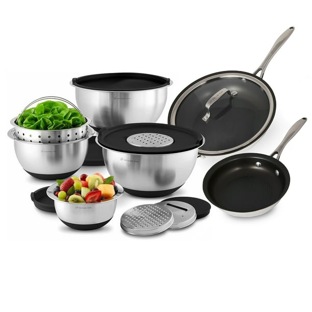 Wolfgang Puck 15Piece Kitchen Essentials Set, Stainless Steel Skillets