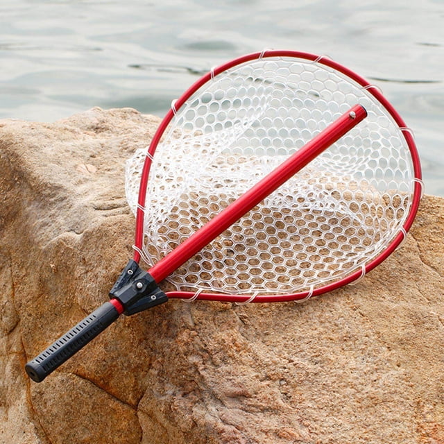 Filet de Pêche Manche Télescopique en Aluminium avec Maille Nouée Rouge