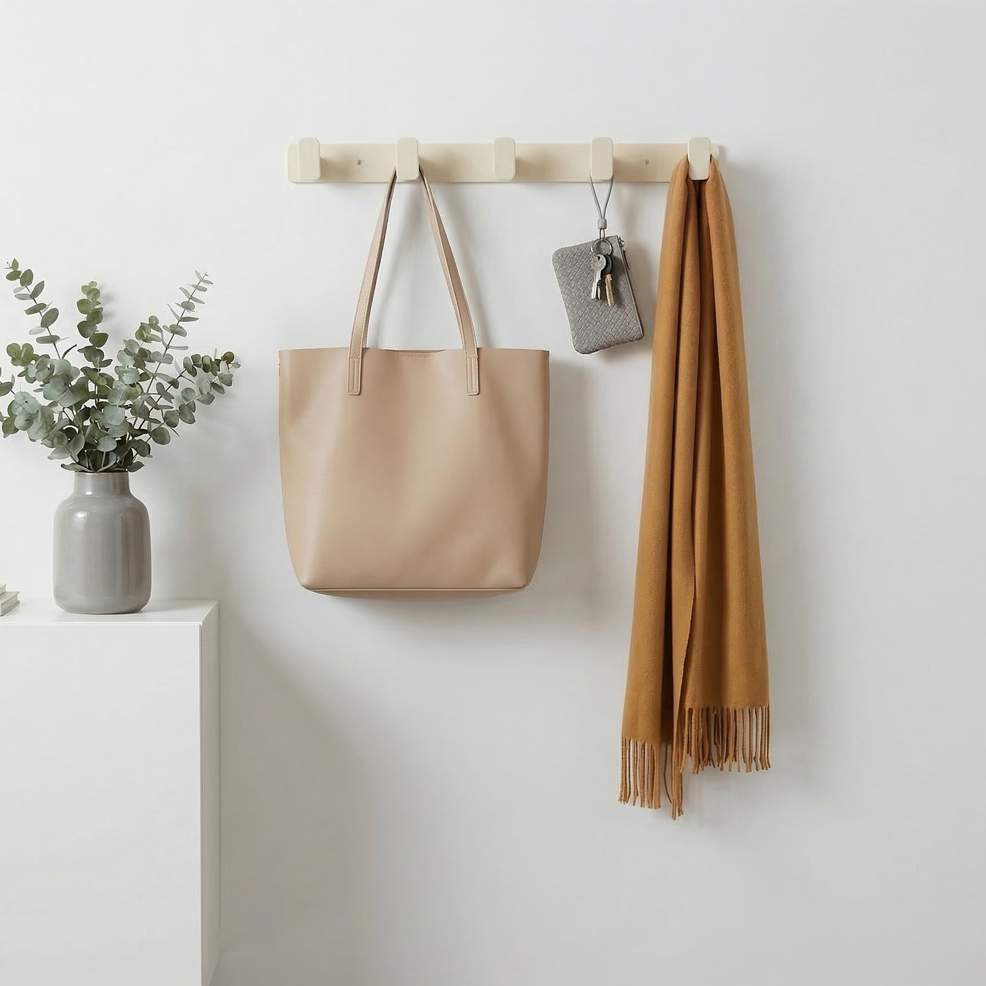 Unique Bargains Coat Rack Wall Mount Metal 5 Hooks Hat Rack for Entryway White