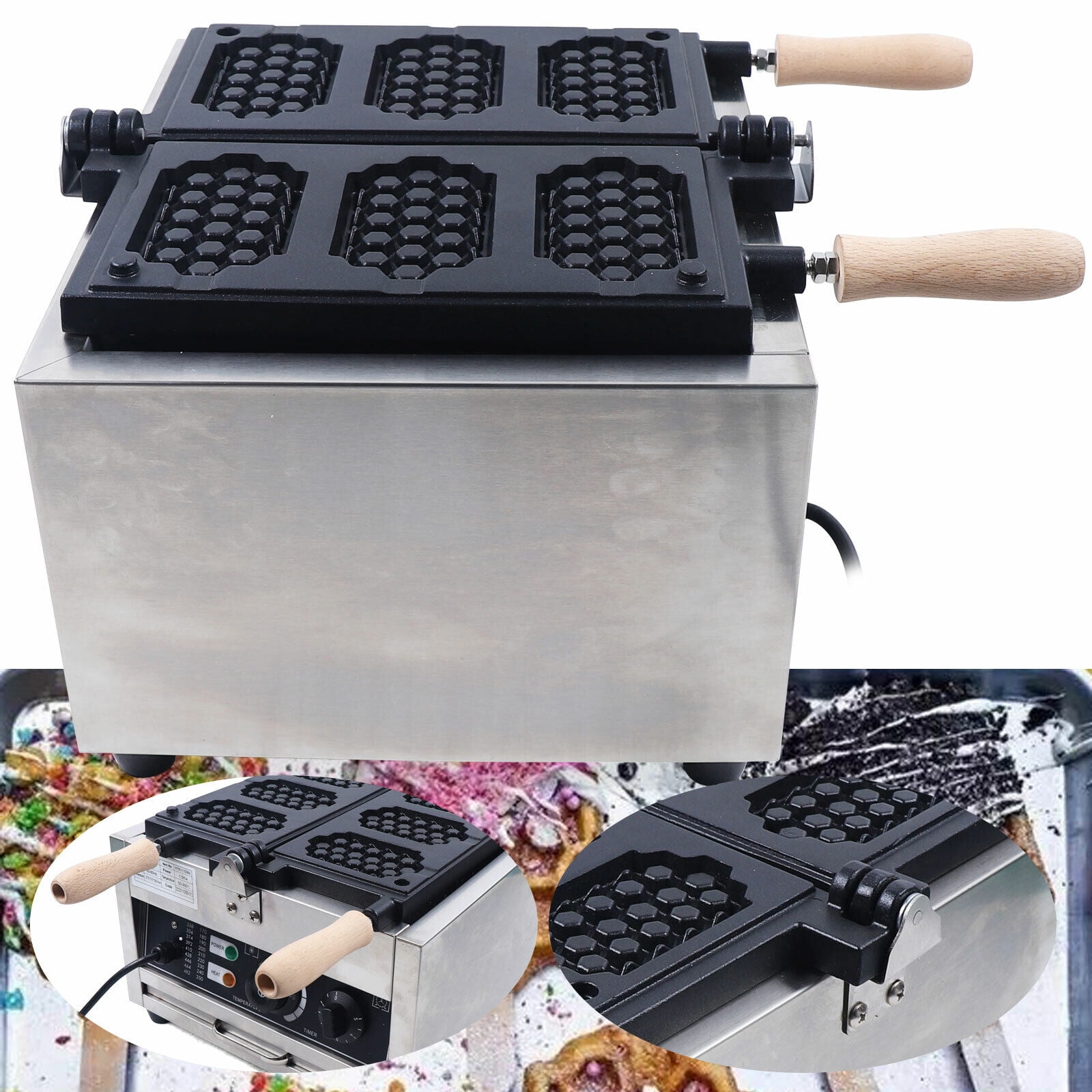 1500W Commercial Nonstick Electric Honeycomb Waffle Pop Maker Baker 3pcs 110V