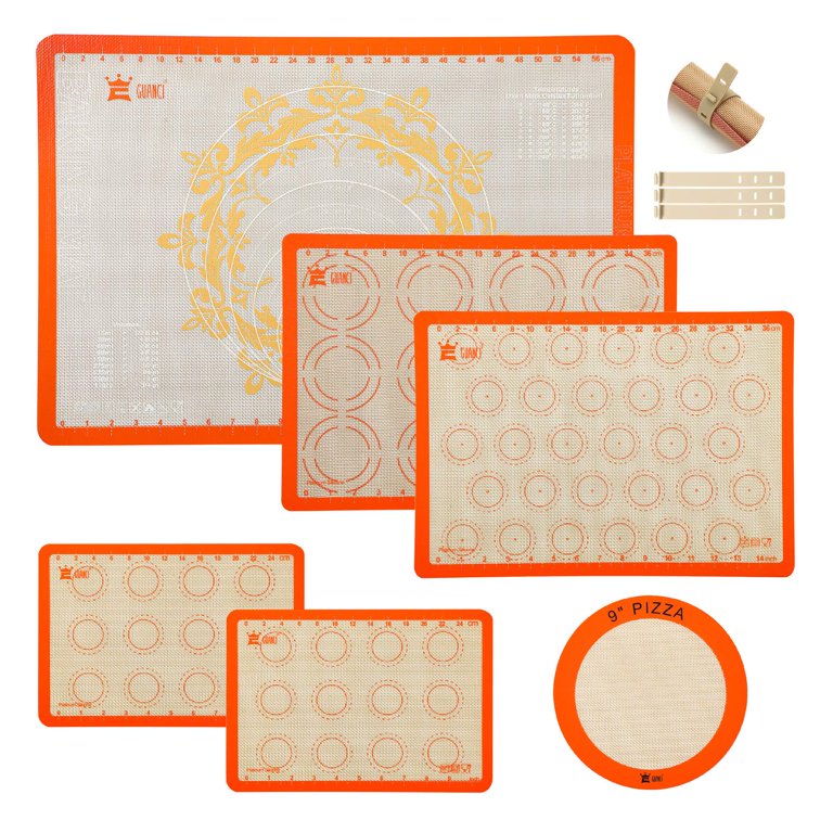 Silicone Baking Mat Set of 4, Grade Food Baking mats Non-Stick Reusable  Pizza Bakeware Mat for Making Macaroon, Pizza, Cookie, Pastry, Bread,  Bun（Orange） 