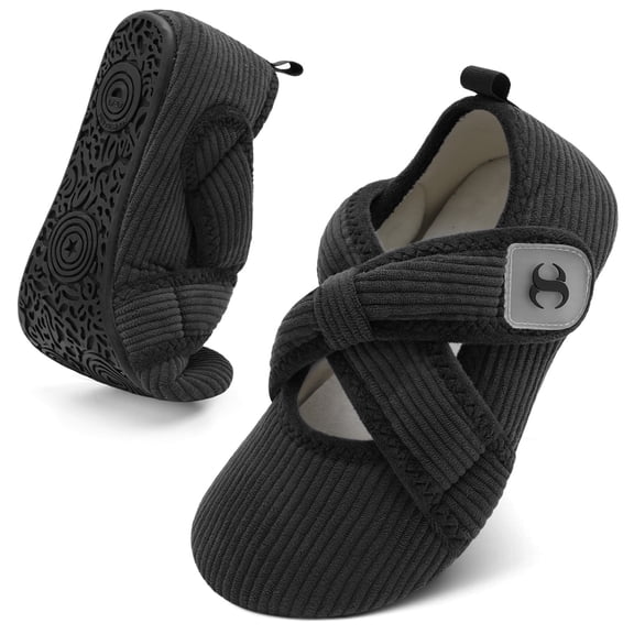 Joinfre Slippers for Women Comfy House Bedroom Corduroy Cross Bow Slide Slipper with Adjustable