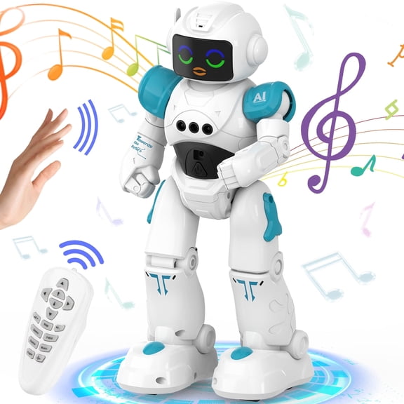 Ficcug Kid Remote Control Intelligent Robot Toys,Smart Talking Voice Emo Robot Toy,Gesture Sensing Programmable,Gifts for Ages 3 Boys Girls