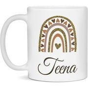 Teena Leopard Rainbow Cheetah Print Name Gift Coffee Mug, 11-Ounce White