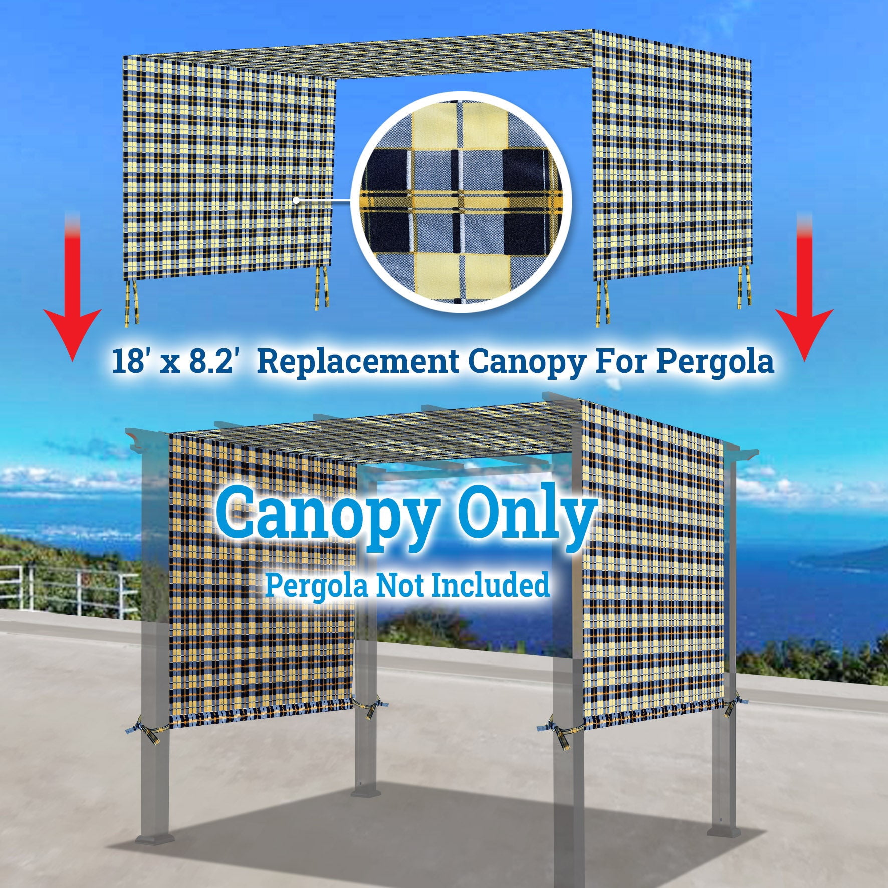 SOLAXO 18'L x 8.2'W Pergola Replacement Canopy Universal Pergola Canopy Replacement Top Cover for Pergola Structure, Frame NOT included (Blue with Yellow)