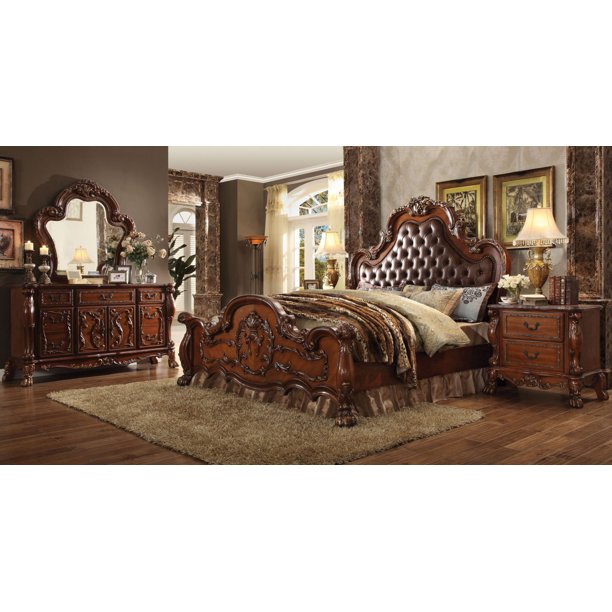 4pcs Cherry Oak Wood King Bedroom Set