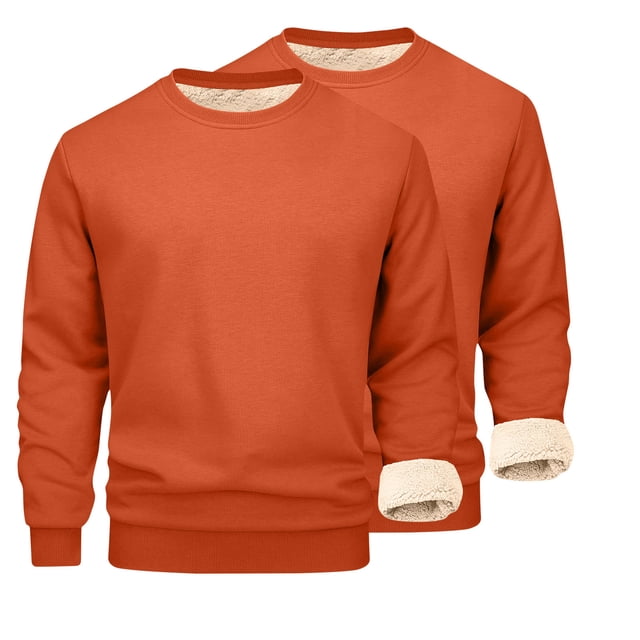 Lovzfmll Men's 2-Pack Solid Color Base Layer Set, Thickened Long Sleeve Crewneck Tops for Warmth and Layering Orange, S