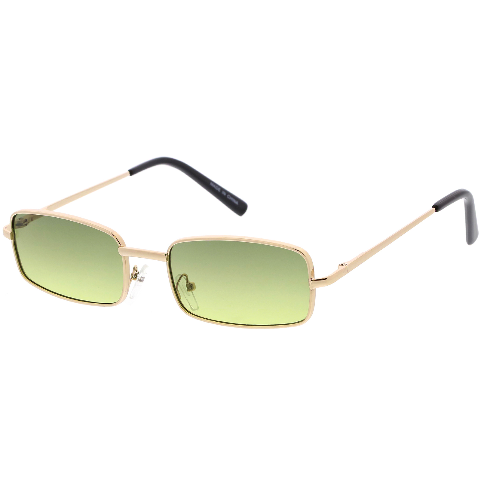 Classic Small Metal Rectangle Sunglasses Neutral Colored Flat Lens 54mm Gold Green Gradient