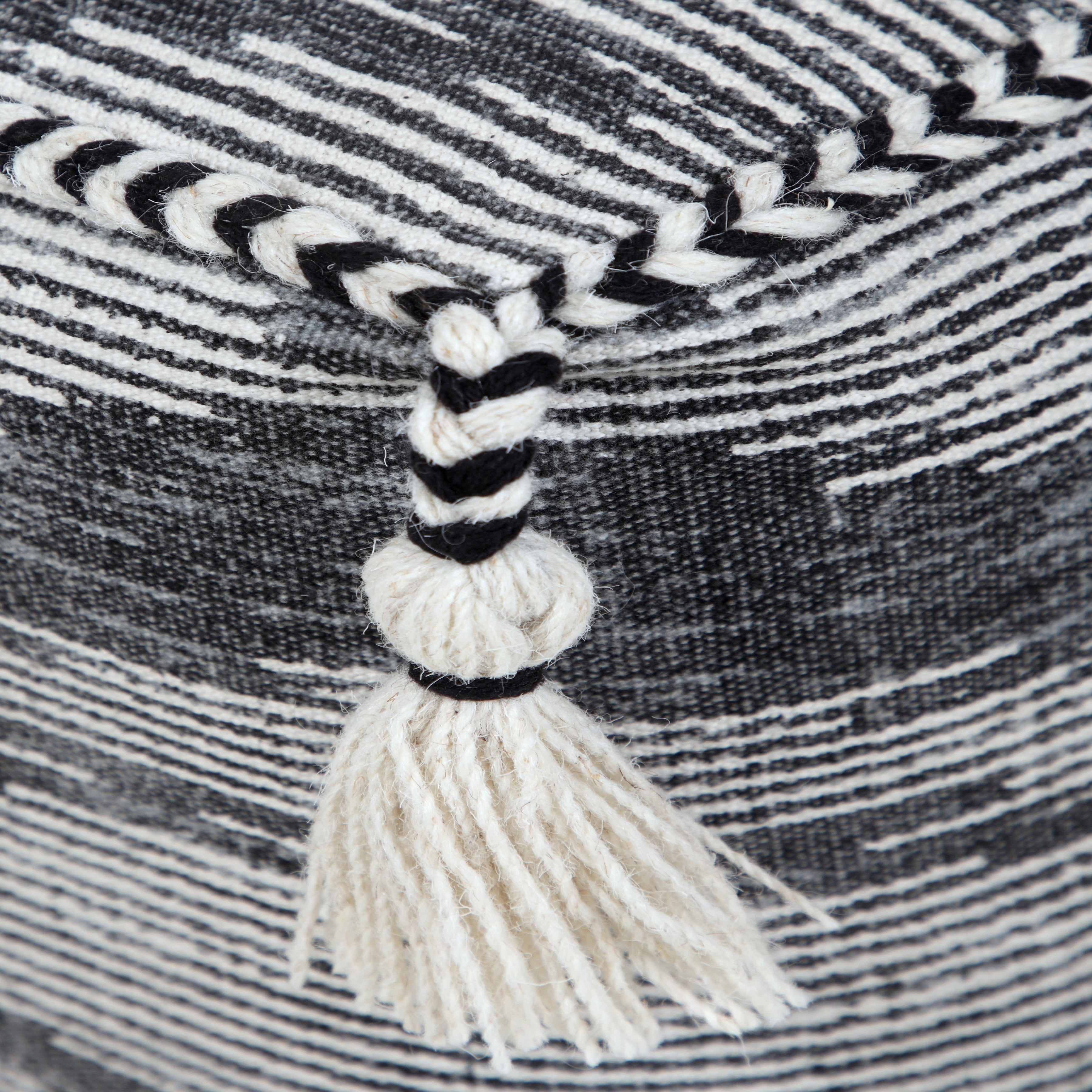 LR Home Small Tassels Chevron Indoor Square Pouf, Gray/Ivory, 18" x 18" x 14"
