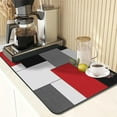 thumbnail image 5 of Red Black White Grey Modern Coffee Mat Set (2 Pcs): 12x19in Absorbent Rubber Backed Dish Drying Mat – Fits Under Coffee Maker Espresso Machine – Hide Stains Stylish Kitchen Bar Accessory, 5 of 6