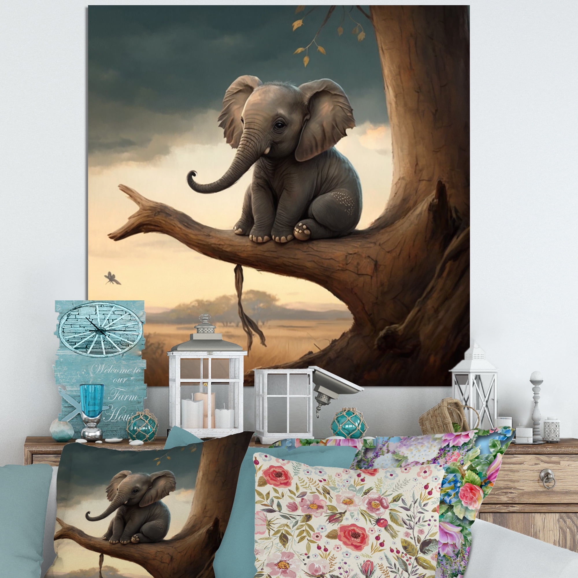 Designart Elephant On Tree I Canvas Wall Art