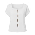 thumbnail image 3 of cocolona Summer Womens Linen Square Neck Tops Button Down Short Sleeve Casual Shirts Trendy Solid Color Blouses, 3 of 7