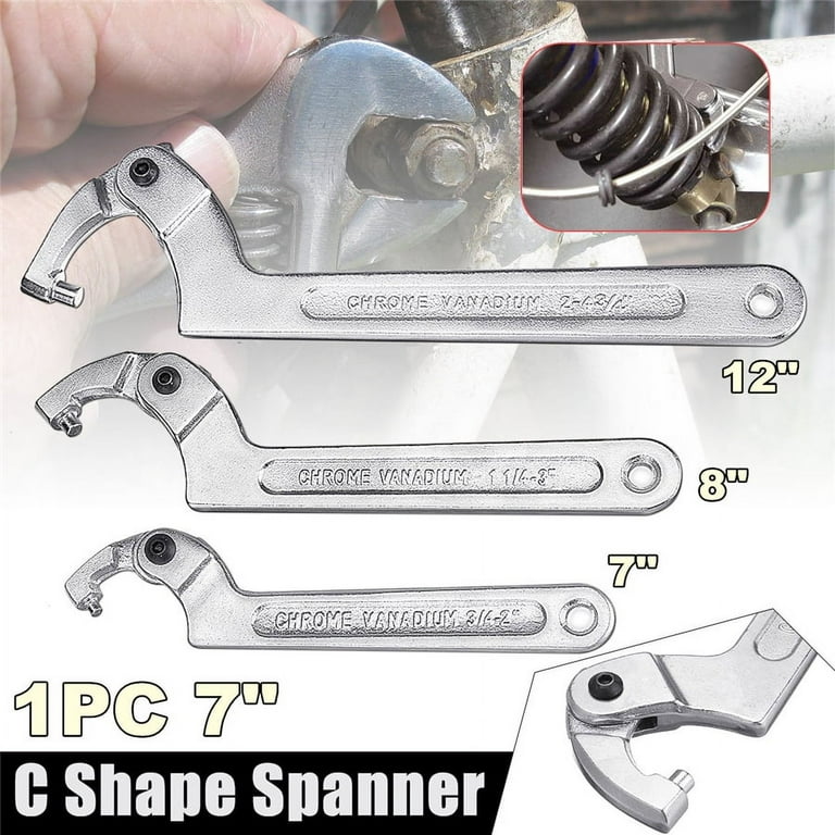 7 Adjustable Hook Wrench Chrome C Spanner Tool 19 - 51mm Motorcycle  Suspension 
