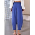 thumbnail image 2 of Loose Casual Straight Cotton and Linen Cropped Pants Royal Blue XL, 2 of 4