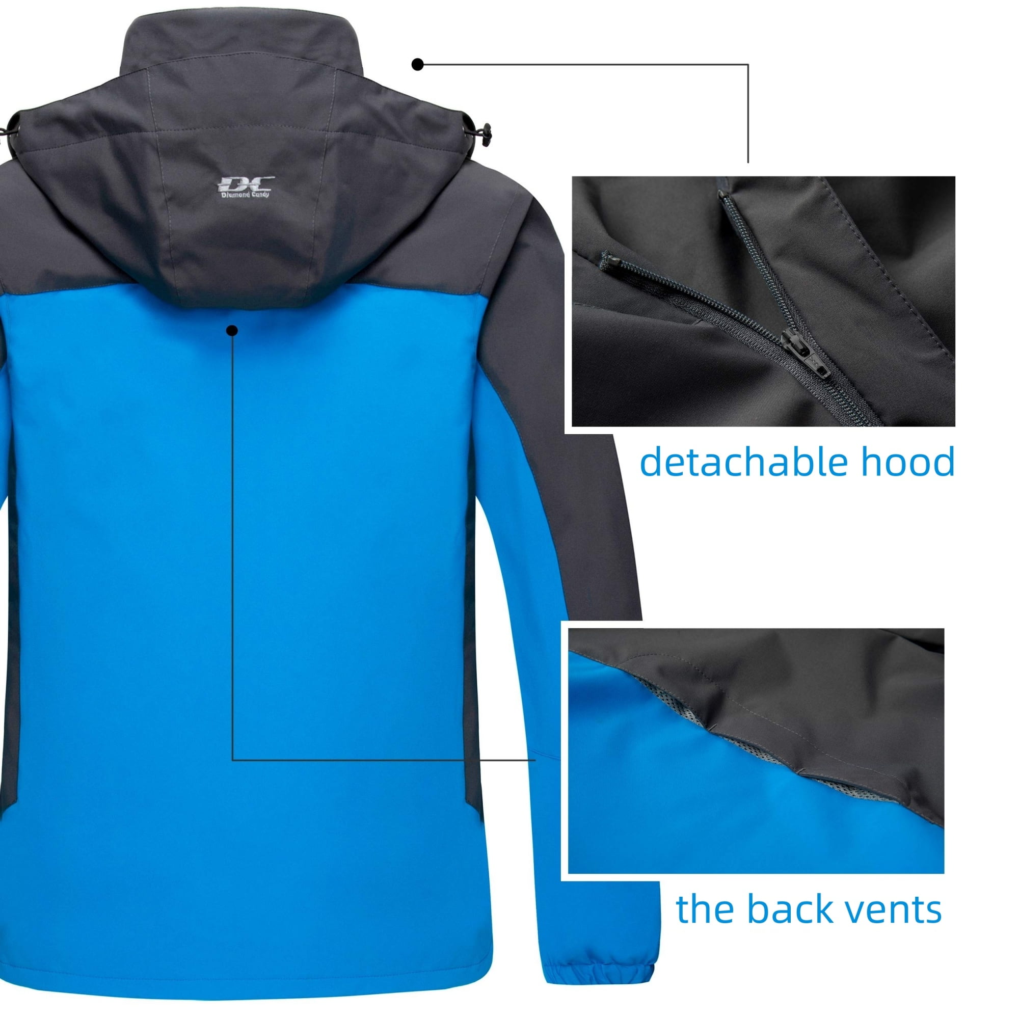 Diamond Candy Men's Hooded Waterproof Jacket Lightweight Rain Jacket Outdoor Casual Sportswear