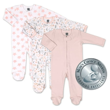 UPC: 0841297157929 | The Peanutshell Baby Sleep N Play Footed Pajamas for Girls Pink Floral 3 Pack Newborn to 9 Months