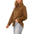 thumbnail image 4 of INSPIRE CHIC Women's Coat Faux Suede Turn Down Collar Long Sleeve Casual Button Down Shirt Jacket XS Brown, 4 of 6