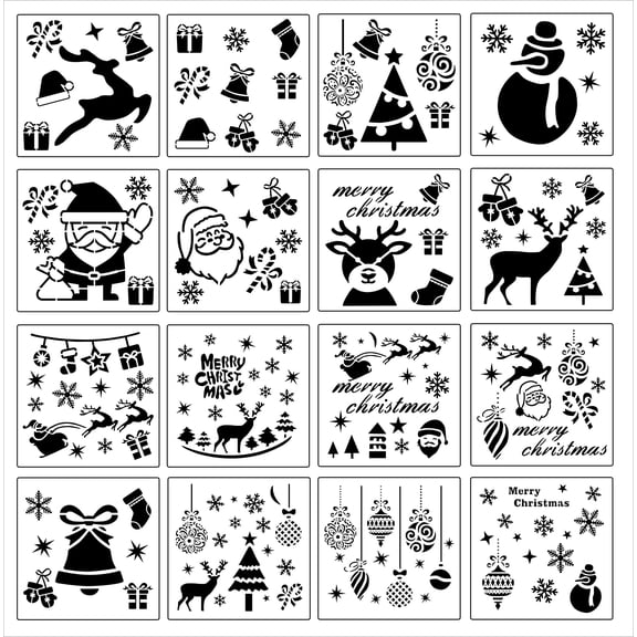 YuBoBo 16-Piece Reusable Christmas Drawing Stencils 5.9x5.9 Inch