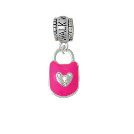 Hot Pink Enamel Lock with Clear Crystals - Walk With Jesus Charm Bead