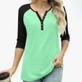 thumbnail image 5 of Felirenzacia Women's Button Down Raglan Shirt Tunic Top 3/4 Sleeve Color Block Henley Shirt, 5 of 6