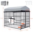 Outdoor Large Dog Kennel With 2 Bowls, Metal Dog Cage With Waterproof