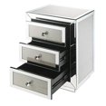 thumbnail image 3 of Benjara BM225699 3 Drawer Mirrored Nightstand with Faux Diamond Inlay, Silver, 3 of 5