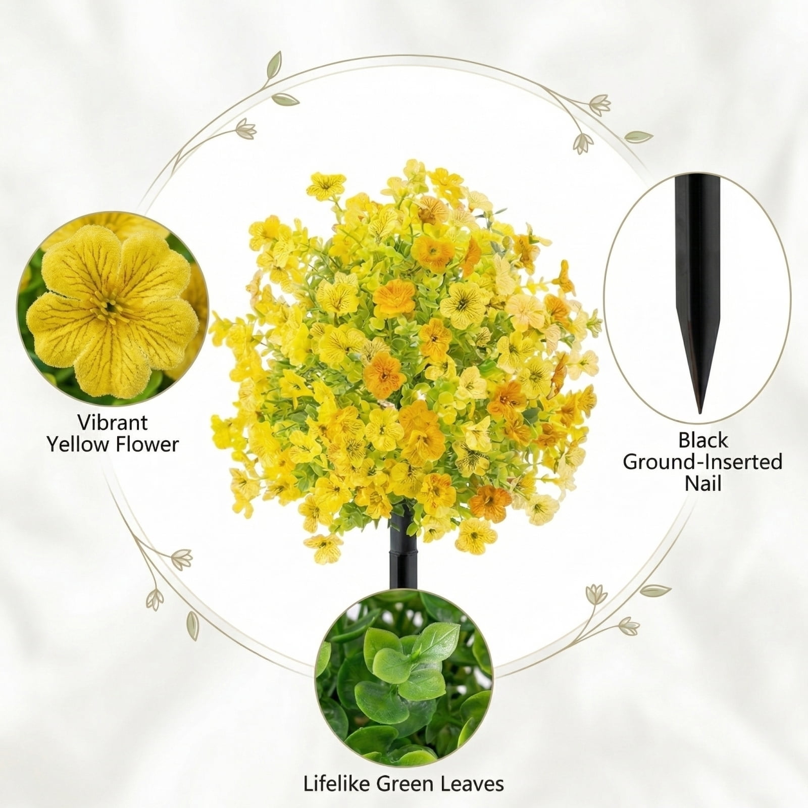 Artificial Outdoor Flowers with Ground Stake, 22" Tall UV Resistant Outdoor Faux Flowers for Garden, Yard, Planter and Porch