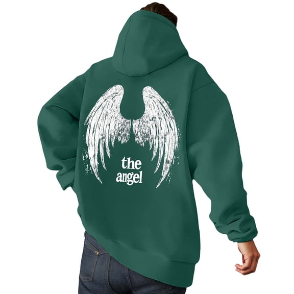 Mens Hoodies Mens Hoodies Pullover Winter Angel Print Casual Pullover Hoodie Lined Warm Soft Comfortable Streetwear Sweatshirt for Daily Wear