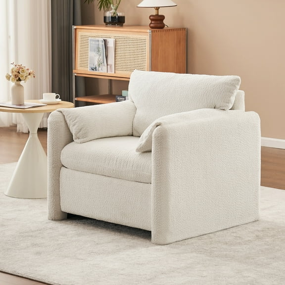 Newboti Furniture Fixed-Modern Sofa Chair, Elegant Single Sofa Chair with Soft Chenille Cushion for Living Room, Bedroom and Office, Ivory White 44269