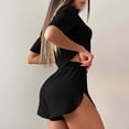 thumbnail image 6 of Jerdar Women's Crop Top Split Hem Shorts Pajama Set Ribbed Short Sleeve Loose for Spring Summer S, 6 of 8