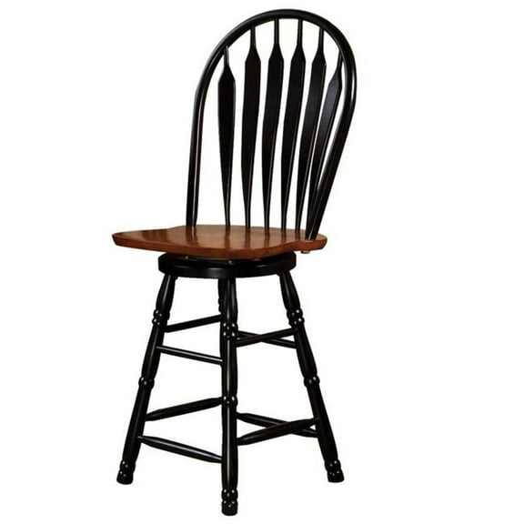 Sunset Trading 24" Swivel Barstool/Counter Stool Antique Black/Cherry Solid Wood