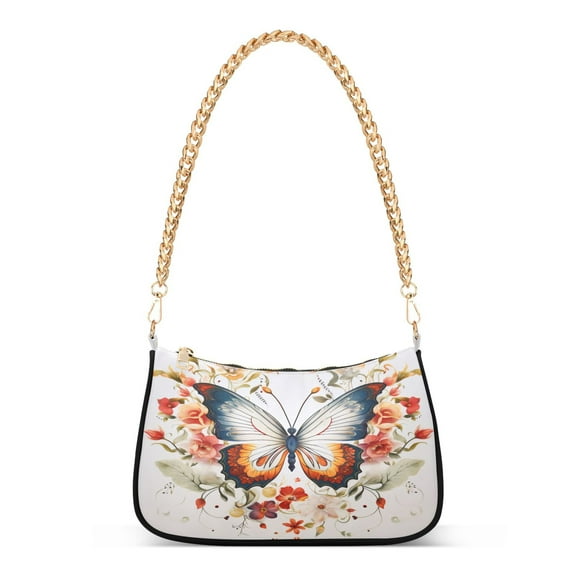 Ryvnso Beautiful Floral on A Butterfly Womens Chain Shoulder Bag Tote Handbags Clutch Hobo Purse with Zipper for Travel