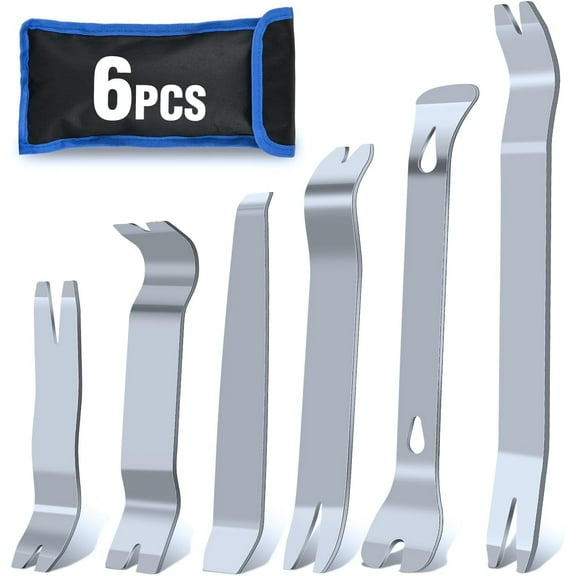 GOOACC 6Pcs Metal Trim Removal Tool Auto Pry Tool Kit Auto Trim Removal Set for for Car Audio Dash Window Molding Panel Door with Storage Bag