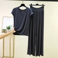 thumbnail image 2 of BUIGTTKLOP Pajama Sets for Women 2 Piece Short Sleeve Outfits Summer Casual Pullover Tops Wide Leg Pants Lounge Sets, 2 of 6