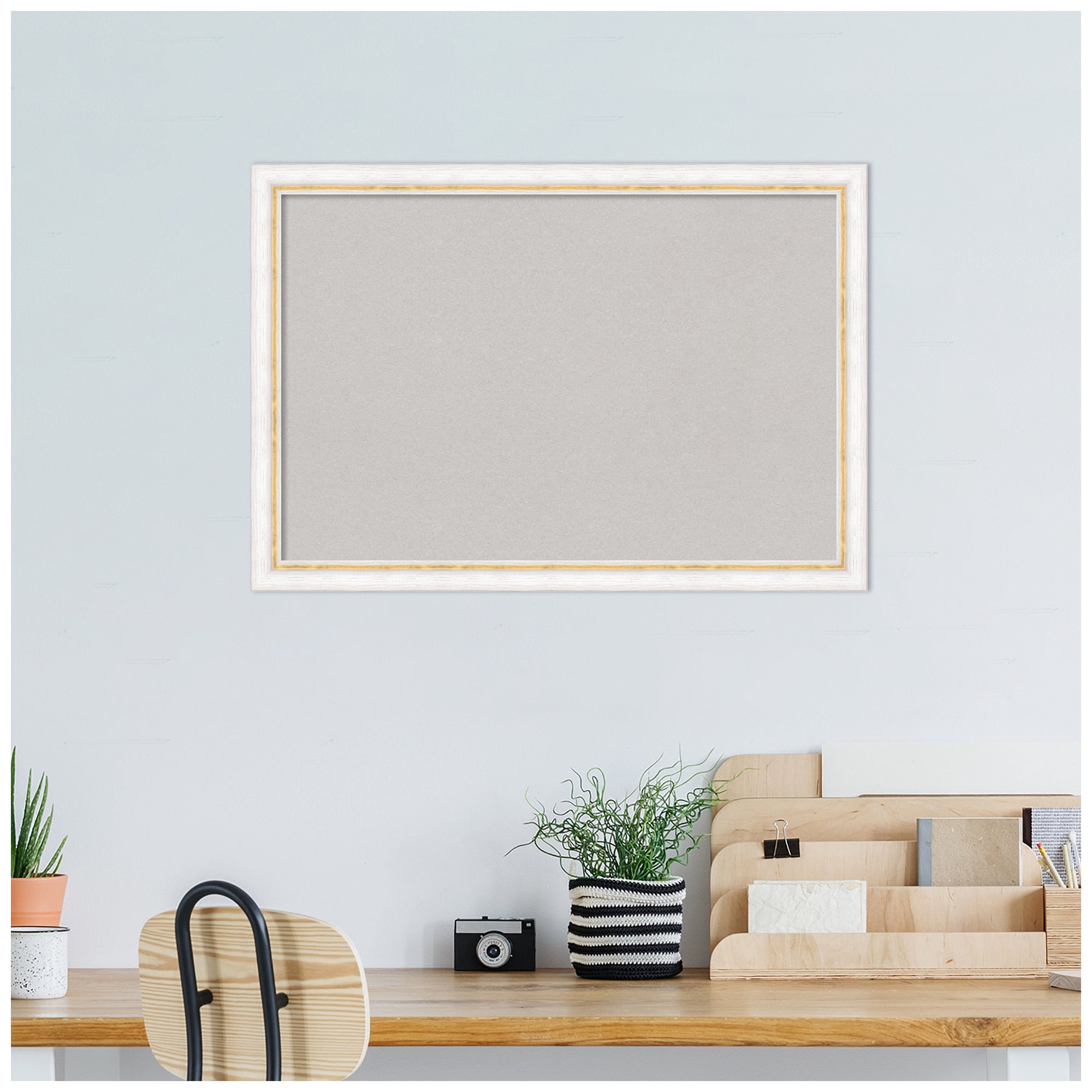 Amanti Art Grey Cork Board Wood Framed Morgan White Gold Bulletin Board 26 in. x 18 in.