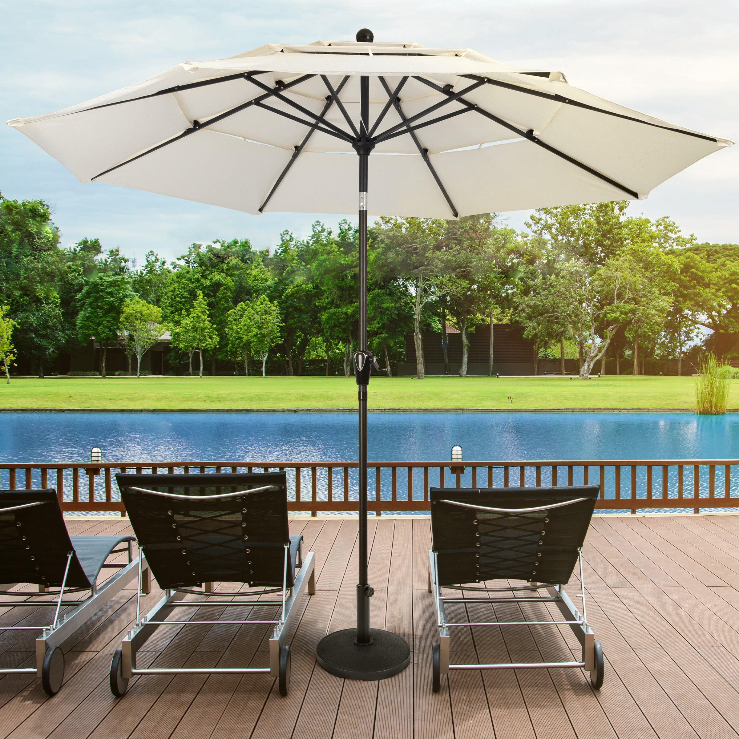 Pure Garden 26lb Umbrella Base – Durable Polyethylene & Cement Patio Stand for 6–9ft Umbrellas, Black