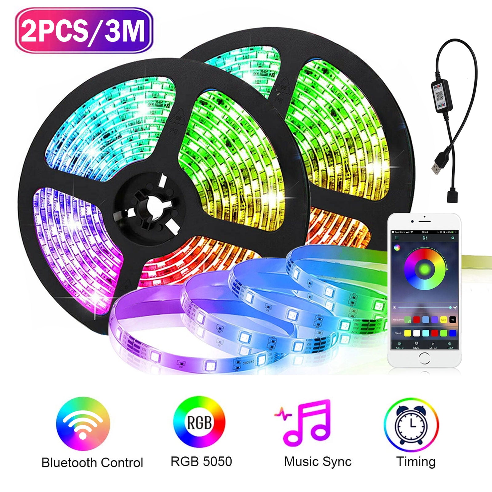 LED Strip Lights Sync to Music16.4ft Bluetooth with Remote Flexible Color Changing RGB LED Light Strips Kit for Home Kitchen,DIY Decoration Bedroom LED Strip Lights Sync to Music16.4ft Bluetooth with Remote Flexible Color Changing RGB LED Light Strips Kit for Home Kitchen,DIY Decoration Bedroom