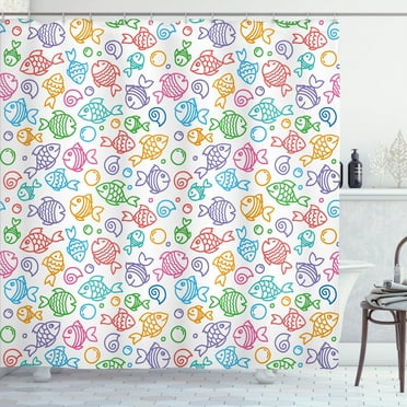 Ambesonne Fish Shower Curtain, Funny Fish Aquaic Motif, 69"Wx84"L, Multicolor
