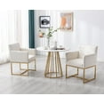thumbnail image 2 of Guyou Modern Velvet Upholstered Dining Chairs Set of 2, Kitchen Chairs with Arm and Gold Finish Metal Frame, Accent Armchair with back for Living Room Dining Room Bedroom Reception Room, Cream, 2 of 8