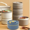 thumbnail image 2 of 420ml Food Warm Lunch Container, Stainless Steel Thermal Lunch Container Portable Thermal Cooking Pot Double Layer Box Round Shape Food Container for Office (Microwave Oven, 2 of 8