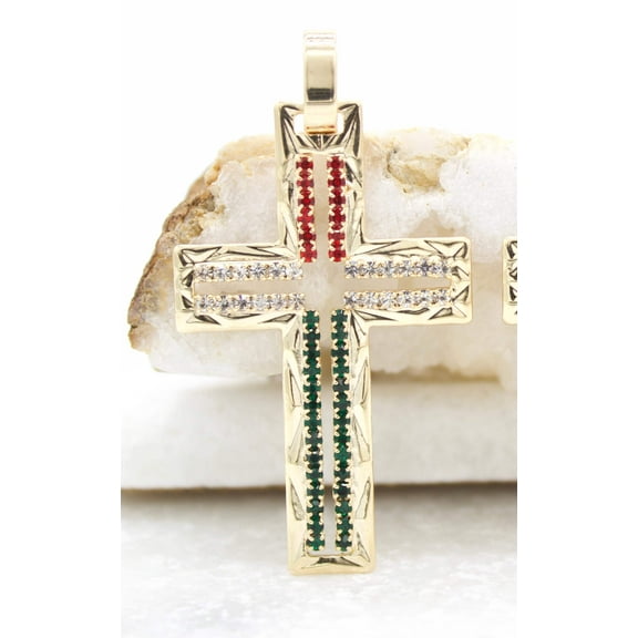 Gold Filled Outlined Latin Cross Pendant with CZ Stones (A108)