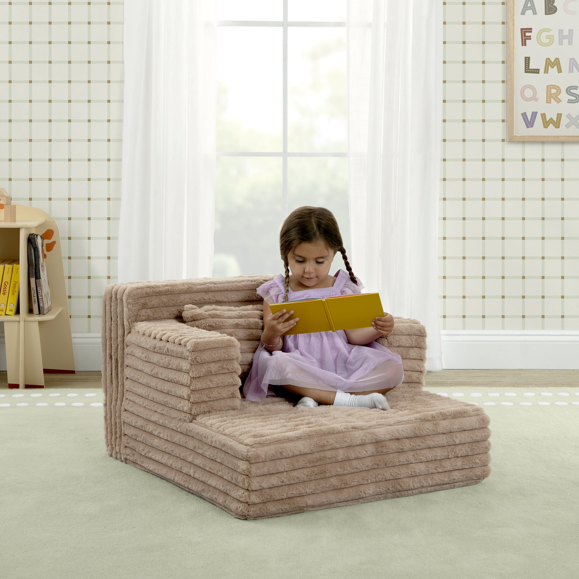 Delta Children Cozee Chaise Bedtime Lounger Chair, Light Tan