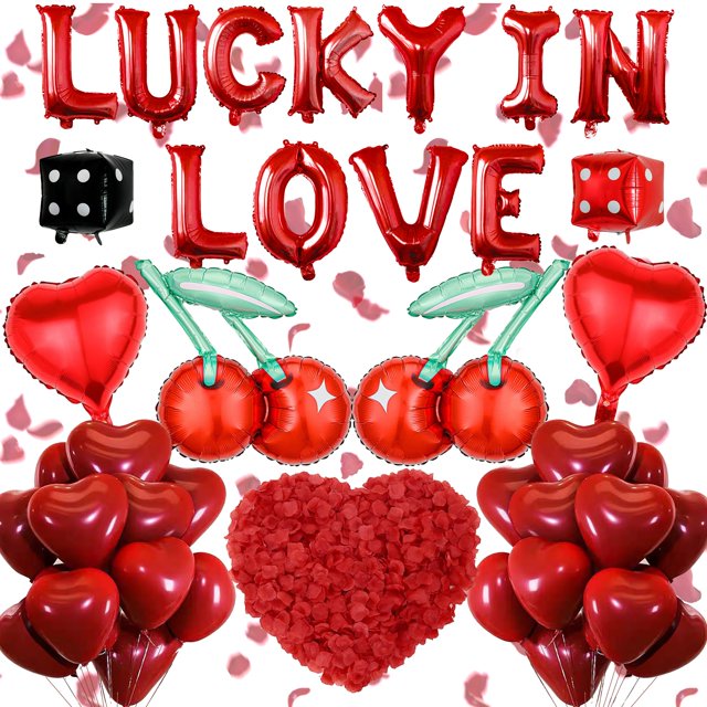 Decoraciones de despedida de soltera Lucky In Love, 46 unidades, láminas rojas en forma de corazón