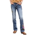 thumbnail image 2 of Women's Floral Embroidery Mid Waist Mid Stretch Bootcut Jeans with Pockets Blue S, 2 of 9