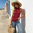 thumbnail image 6 of Gamivast Halter Neck Tank Tops for Women Sleeveless Mock Turtleneck Blouses Casual Summer Pleated Tunic Shirts Elegant Dressy Work Office Wear Wine XXL, 6 of 8