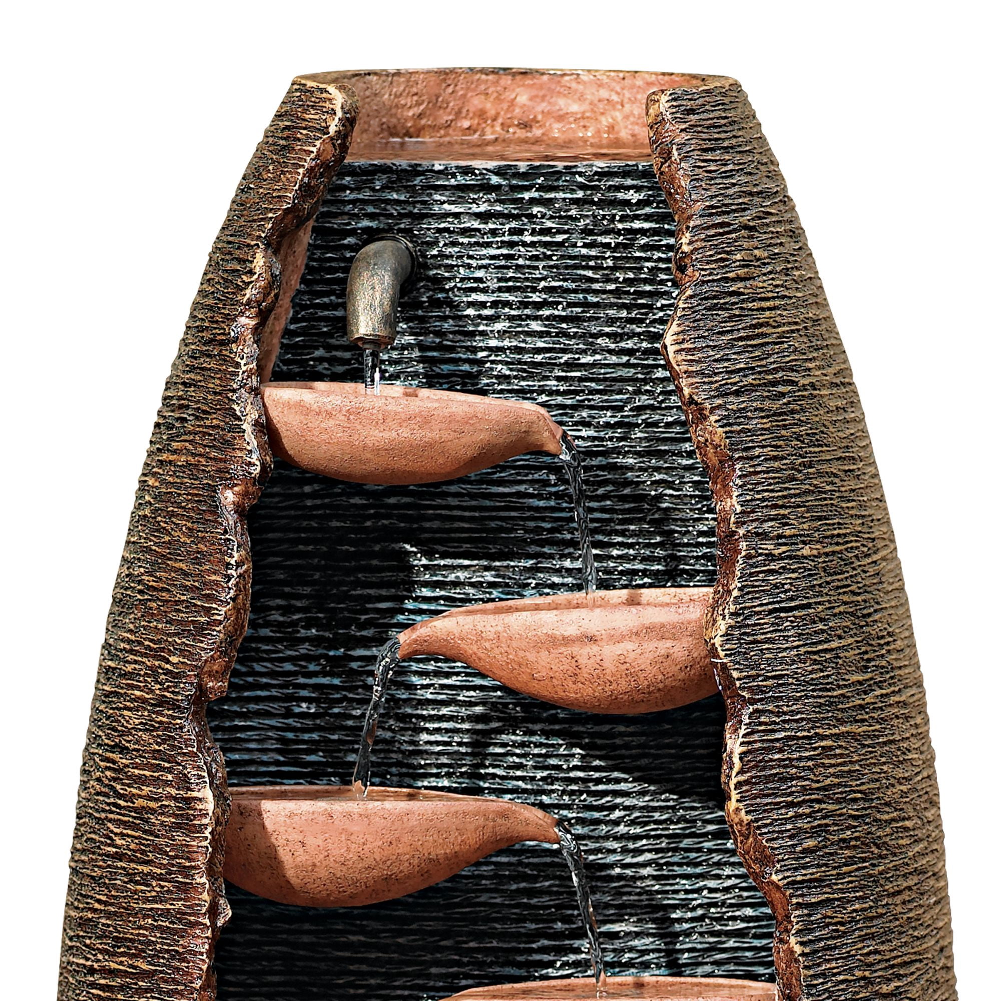 Nathan Seven Cascade 35" High Large Rustic Indoor Outdoor Decor Resin Floor Fountain with Light LED Cut-Away