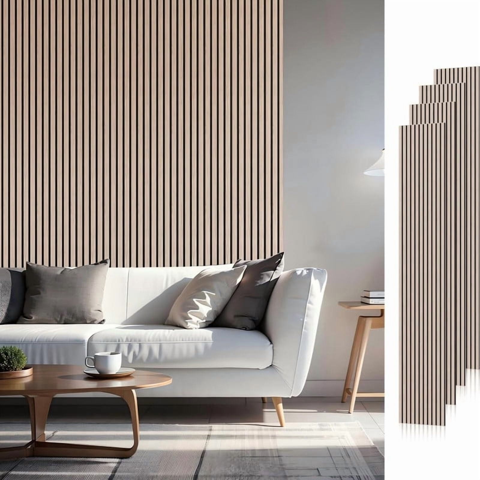 Easy4Home 4Pcs Wood Soundproof Wall Panels 94.5 x 12.6 Wood Slat Acoustic Panels Walnut